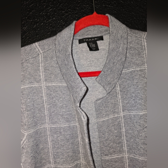 Tahari Cardigan Womens 2x Gray Plaid Open Front Soft Pockets Longline - Picture 3 of 11